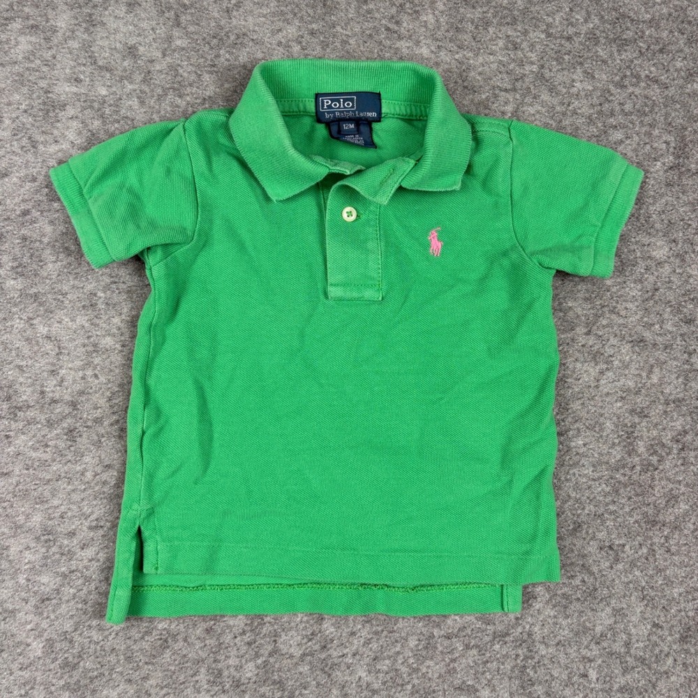 Polo Ralph Lauren Polo Shirt Unisex 12 Month Green Pink Pony Logo Short Sleeve - Picture 2 of 9